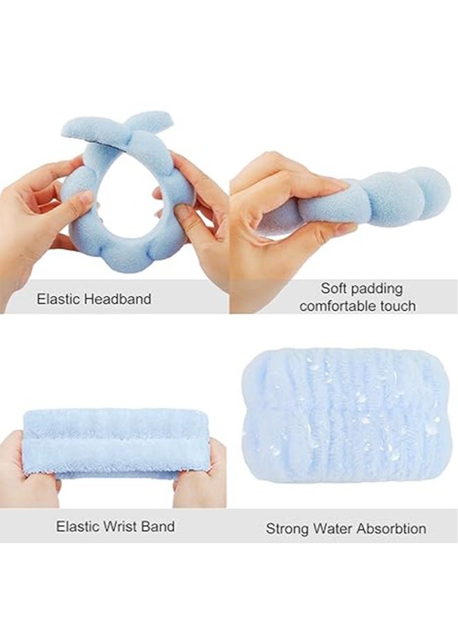 6 pcs Women Facial headband u0026 wrist towels,Blue Spa Headband u0026 Wristband Set for Washing Face Makeup,Silk Hair Scrunchies/Flower Hair Claw Clips