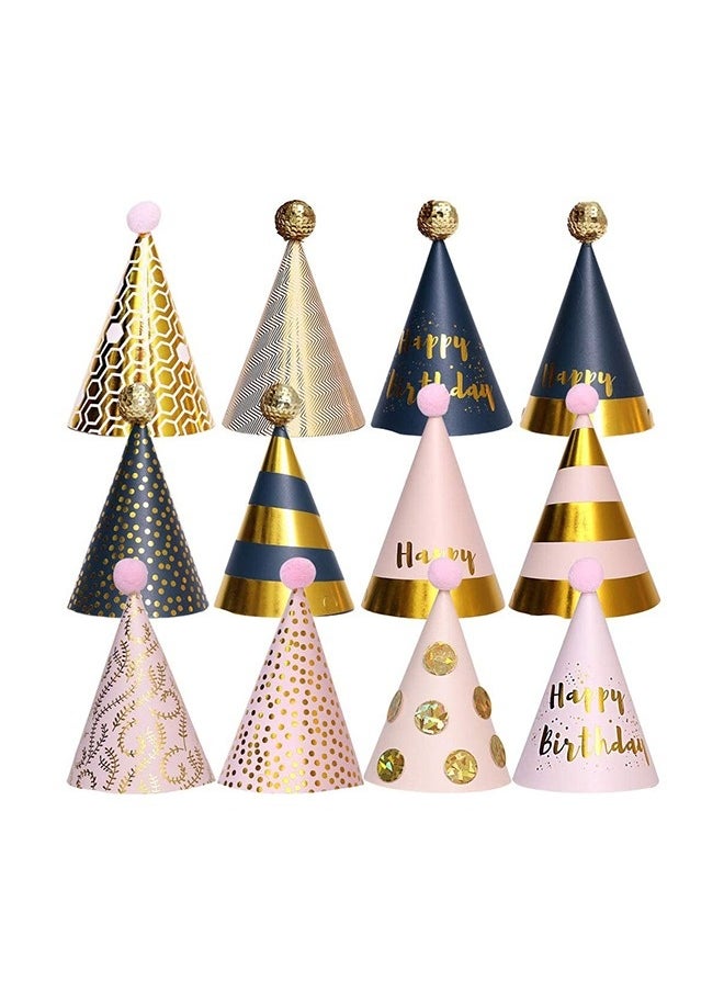 12-Piece Birthday Party Hat Set, Birthday Party Cone Hats, Birthday Paper Hats for Kids