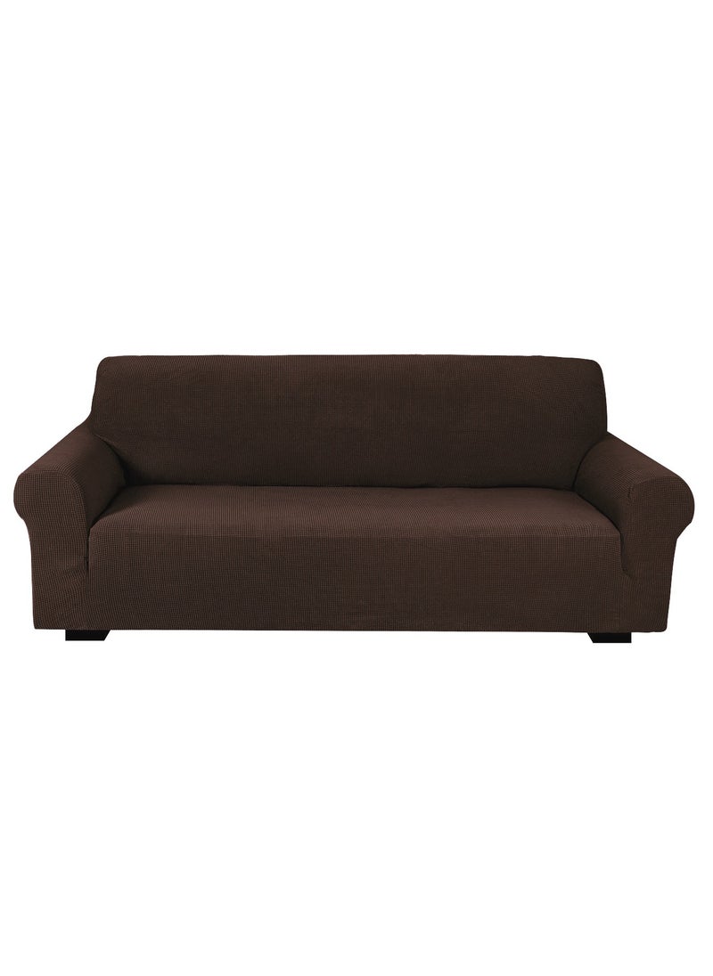 Stretch Fit 3-Seater Sofa Cover Soft Brushed Fabric Couch Cover Exquisitely Full Coverage Furniture Protector Slipcover Three Seater Fits on Standard and Recliner Sofa 185-235cm Size Brown