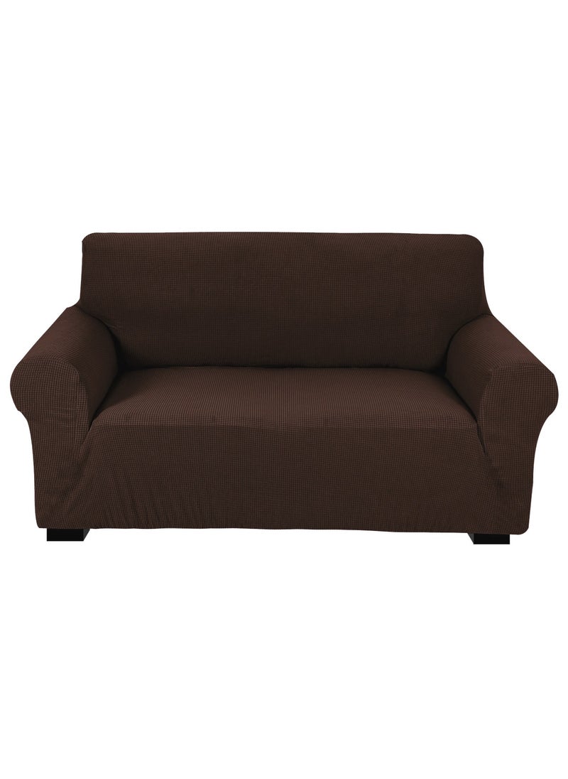 Stretch Fit 2-Seater Sofa Cover Soft Brushed Fabric Couch Cover Exquisitely Full Coverage Furniture Protector Slipcover Two Seater Fits on Standard and Recliner Sofa 145-178cm Size Brown