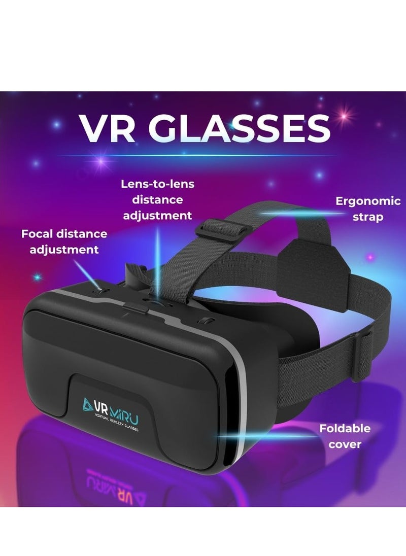 Visore Realtà Virtuale MIRU VMR700J - Occhiali 3D per Giochi e Video, Compatibile con Android e iOS (4.7''-7'') con Controller e Lenti Regolabili