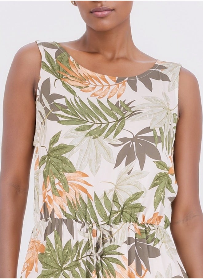 Leaf Print Midi Dress
