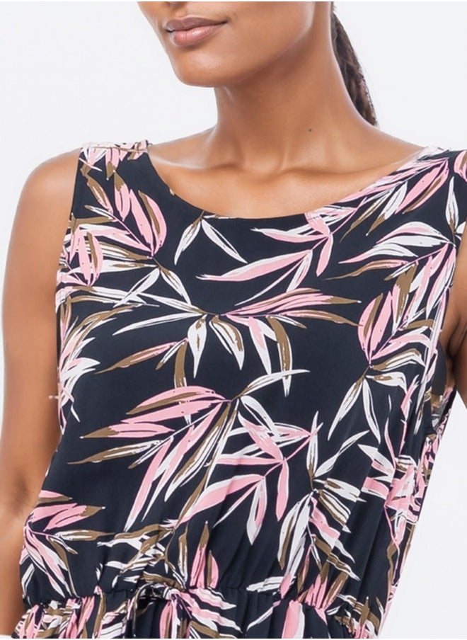 Tropical Print Sleeveless Dress