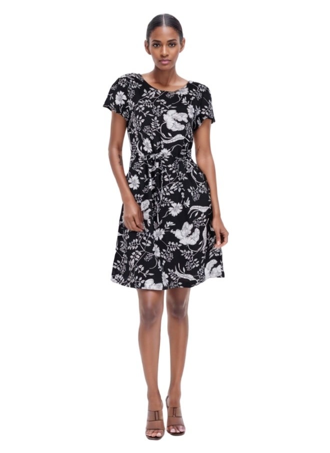 Black and White Floral Short Dress