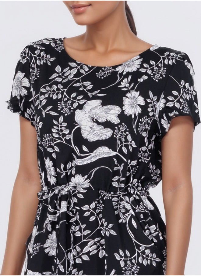 Black and White Floral Short Dress