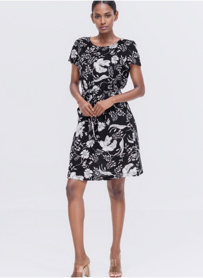 Black and White Floral Short Dress