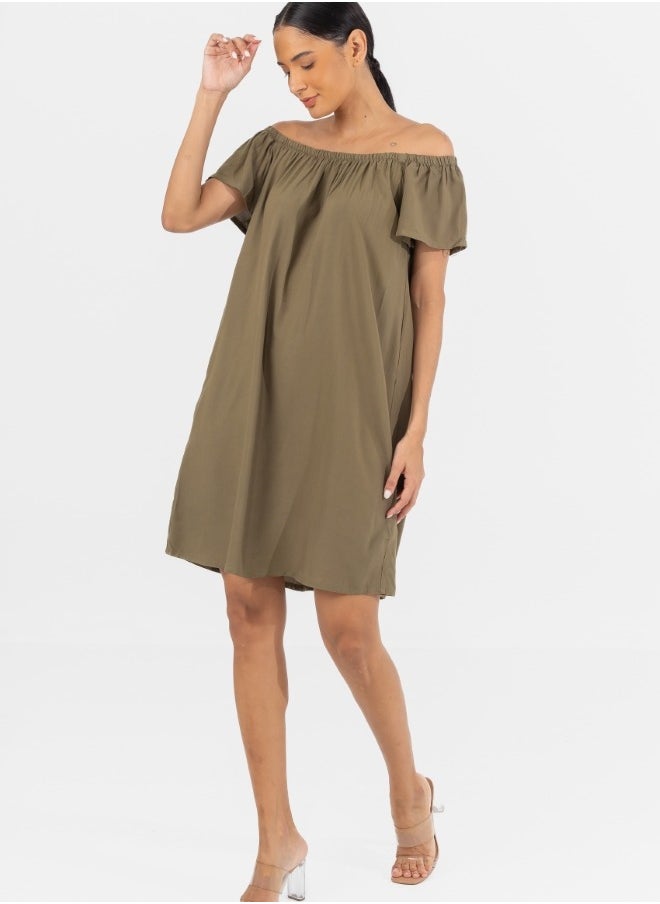Off-Shoulder Olive Dress