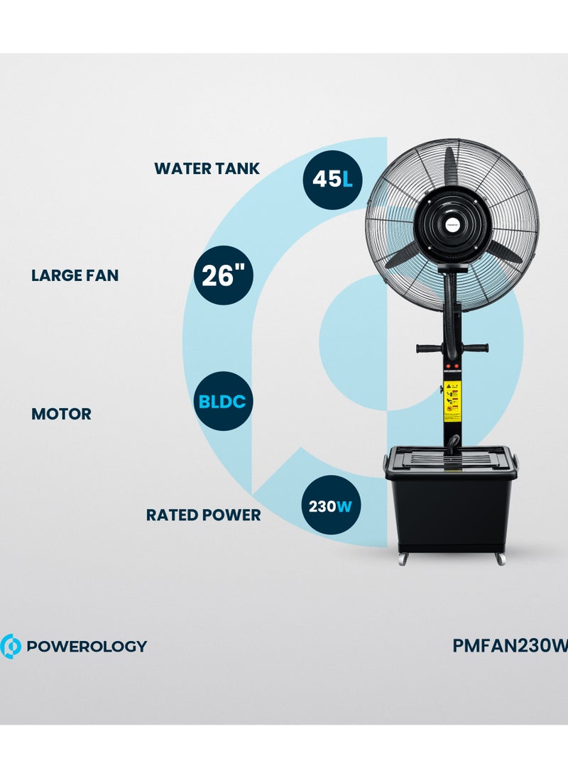 230W Industrial Fan with Mist Spray & Humidifier / 45L Water Tank / 26