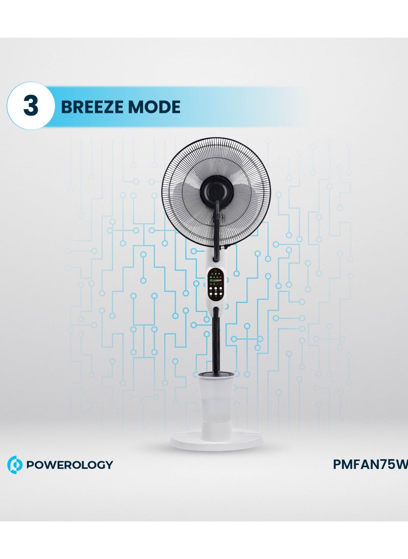 75W Fan with Mist Spray & Humidifier / Remote Control / 2.8L Water Tank / 12H Continuous Mist / 3 Breeze Mode / Tilt & Oscillating / 16