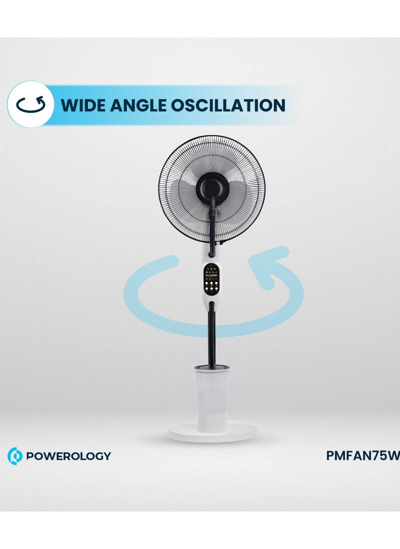 75W Fan with Mist Spray & Humidifier / Remote Control / 2.8L Water Tank / 12H Continuous Mist / 3 Breeze Mode / Tilt & Oscillating / 16