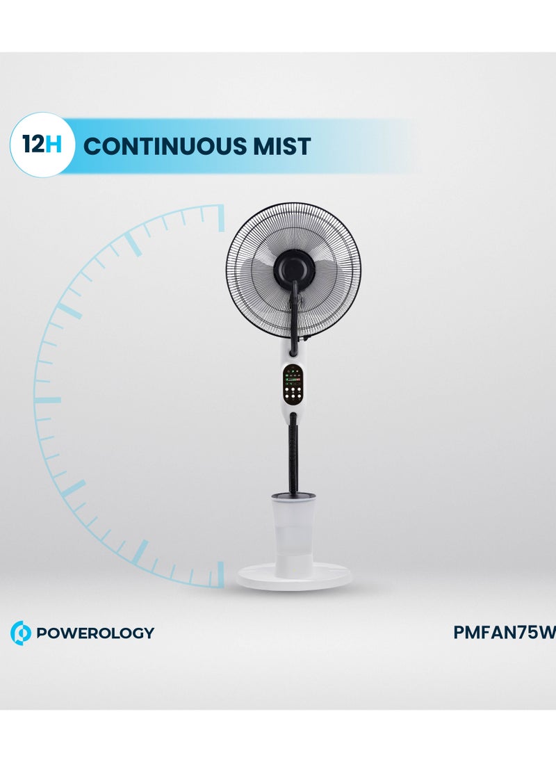 75W Fan with Mist Spray & Humidifier / Remote Control / 2.8L Water Tank / 12H Continuous Mist / 3 Breeze Mode / Tilt & Oscillating / 16