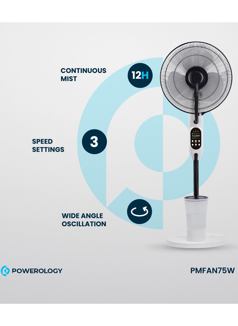 75W Fan with Mist Spray & Humidifier / Remote Control / 2.8L Water Tank / 12H Continuous Mist / 3 Breeze Mode / Tilt & Oscillating / 16