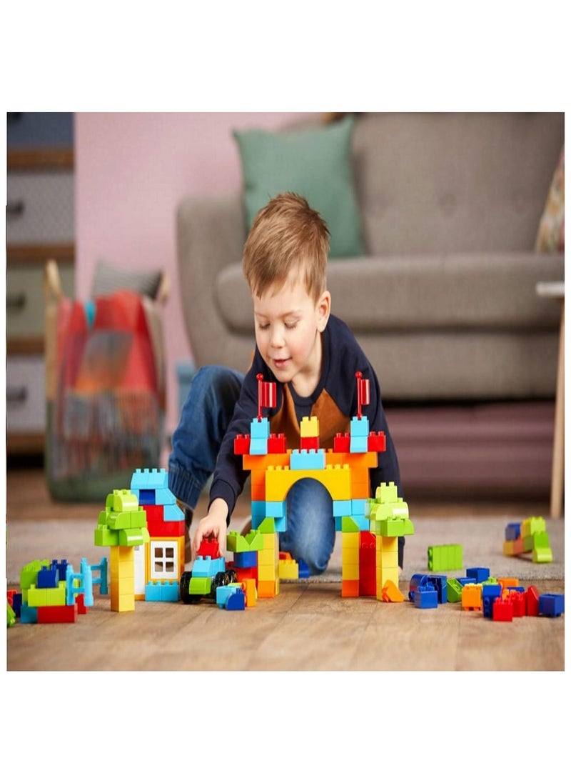 Building Blocks 83 Pieces Big Jumbo Mega Bricks Construction Educational Multi Color Block Brick & Train Assemble BPA Free Toy Set Bag Safe For Kids.