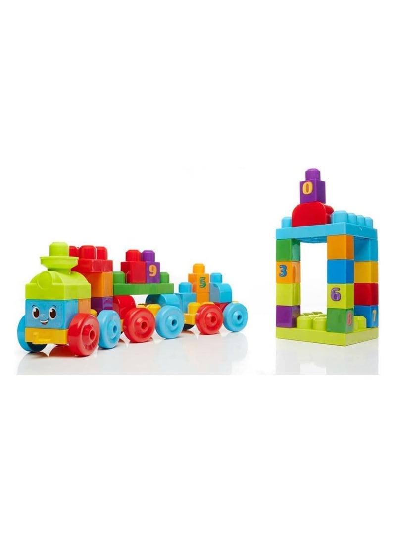 Building Blocks 83 Pieces Big Jumbo Mega Bricks Construction Educational Multi Color Block Brick & Train Assemble BPA Free Toy Set Bag Safe For Kids.