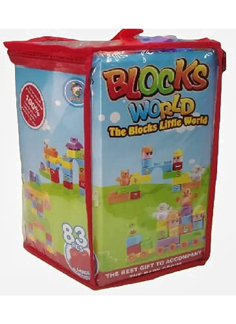 Building Blocks 83 Pieces Big Jumbo Mega Bricks Construction Educational Multi Color Block Brick & Train Assemble BPA Free Toy Set Bag Safe For Kids.