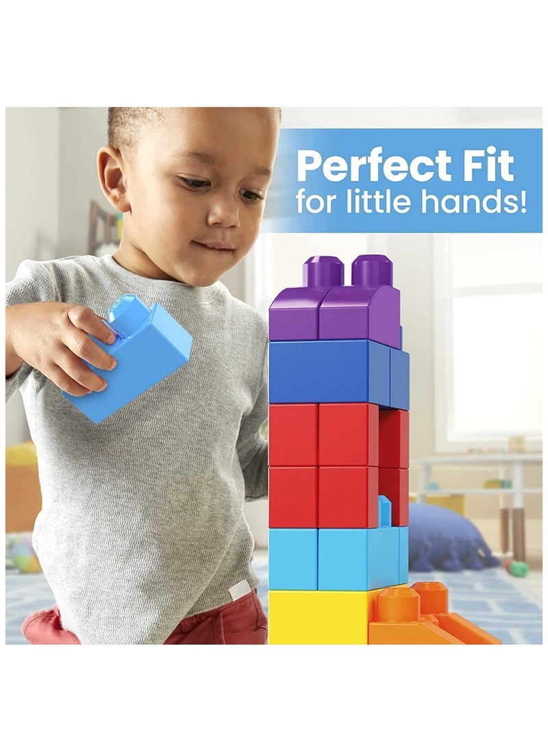 Building Blocks 83 Pieces Big Jumbo Mega Bricks Construction Educational Multi Color Block Brick & Train Assemble BPA Free Toy Set Bag Safe For Kids.