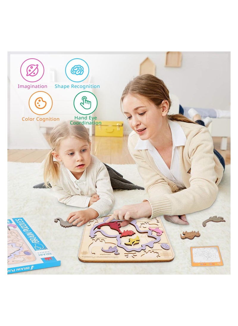 3 in 1 Dinosaur Wooden Puzzle Stacking Toys, Enhance Baby Matching Cognitive Skills Montessori Toys,Toddler Early Learning Educational Toys Puzzle Gifts