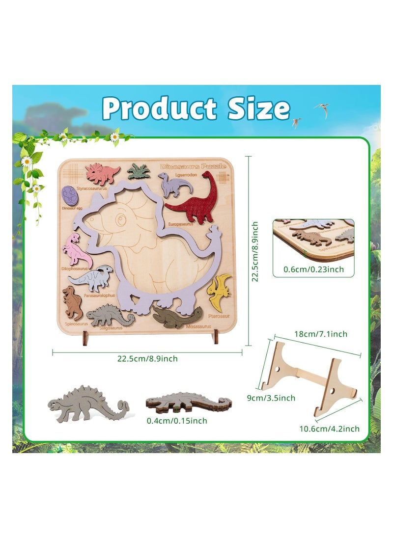 3 in 1 Dinosaur Wooden Puzzle Stacking Toys, Enhance Baby Matching Cognitive Skills Montessori Toys,Toddler Early Learning Educational Toys Puzzle Gifts