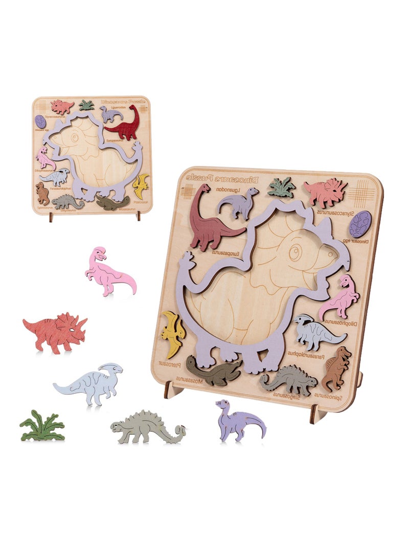 3 in 1 Dinosaur Wooden Puzzle Stacking Toys, Enhance Baby Matching Cognitive Skills Montessori Toys,Toddler Early Learning Educational Toys Puzzle Gifts