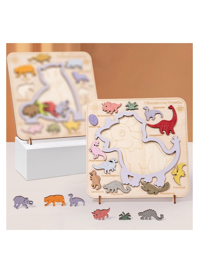 3 in 1 Dinosaur Wooden Puzzle Stacking Toys, Enhance Baby Matching Cognitive Skills Montessori Toys,Toddler Early Learning Educational Toys Puzzle Gifts