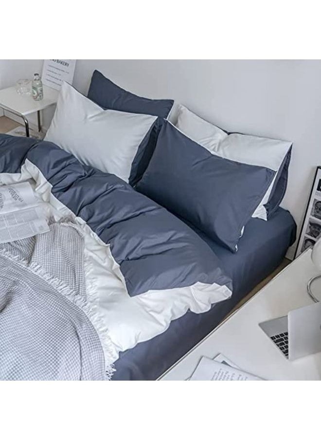 4 Pcs Single Size Soft and Breathable Reversible Duvet Bed Cover Set Cool and Skin Friendly Bedding Set Include 1 Lightweight Pure White Duvet Cover with 1 Dark Grey Fitted Sheet and 2 Pillowcases