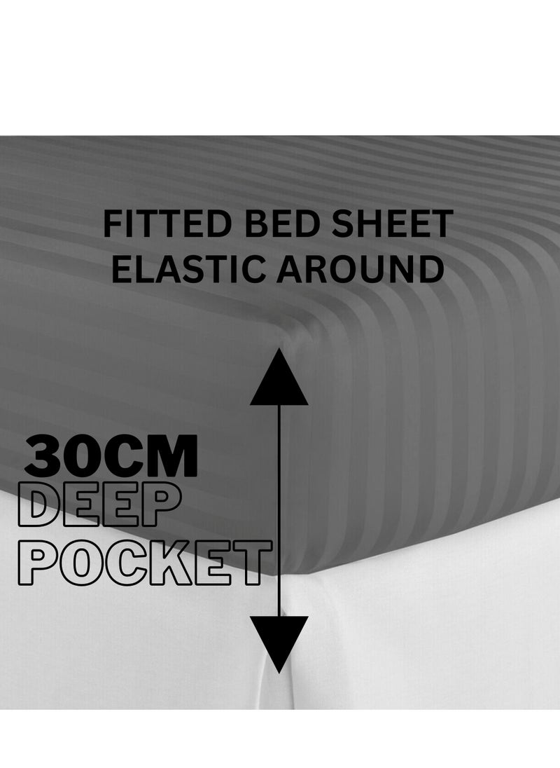 TW Premier Hotel Duvet Cover Stripe 240x260cm King Size 6 Pcs Set, 1 Duvet Cover 260x240cm (Without Filling), 1 Fitted Sheet 200x200+30cm, 2 Pillow Cases 50x75+5cm, 2 Pillow Cases 50x75cm