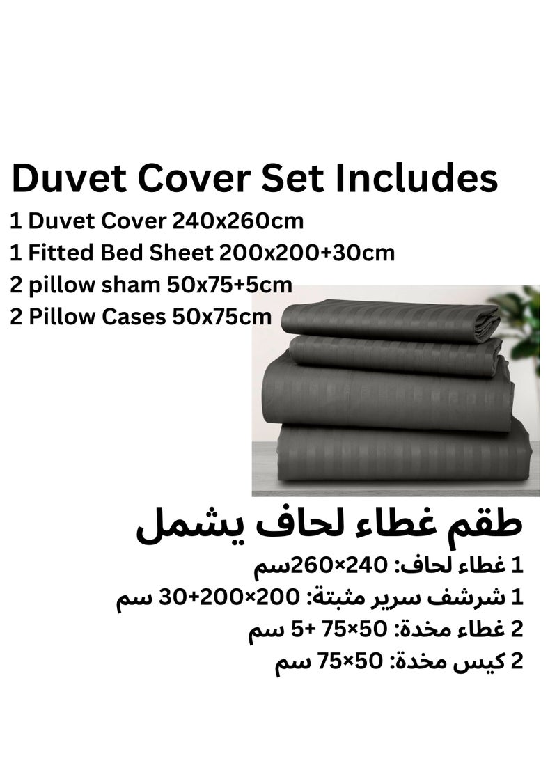TW Premier Hotel Duvet Cover Stripe 240x260cm King Size 6 Pcs Set, 1 Duvet Cover 260x240cm (Without Filling), 1 Fitted Sheet 200x200+30cm, 2 Pillow Cases 50x75+5cm, 2 Pillow Cases 50x75cm