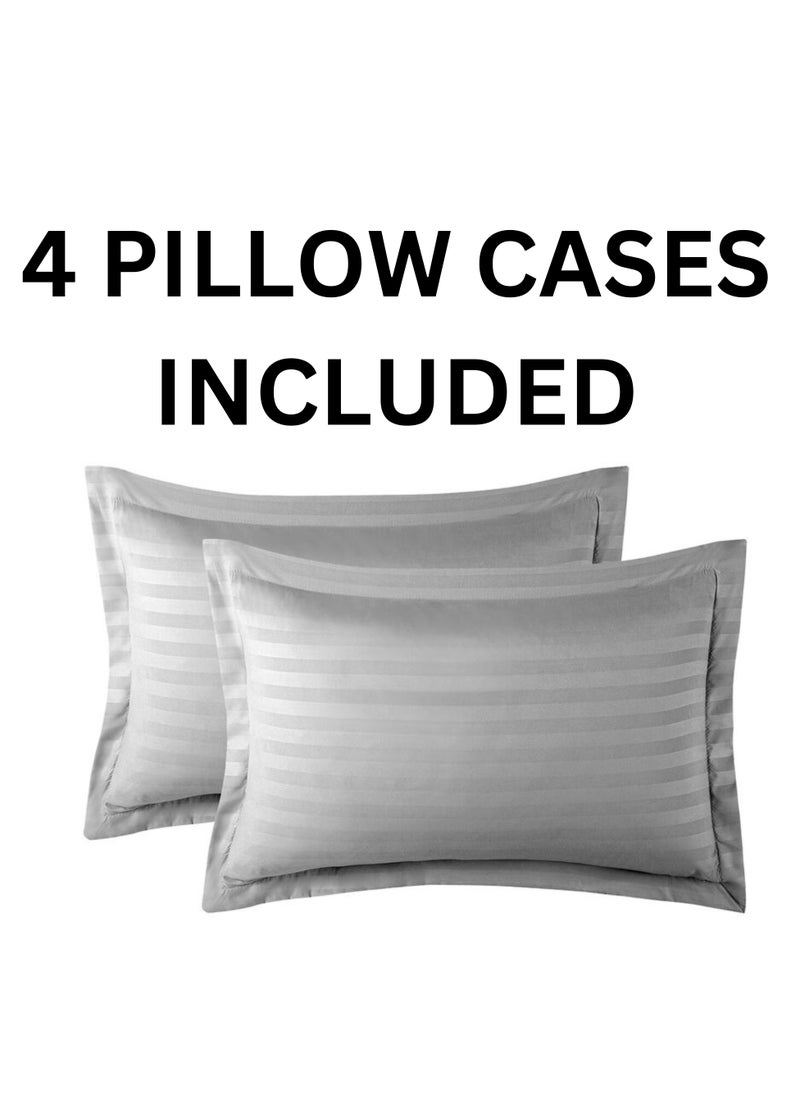 TW Premier Hotel Duvet Cover Stripe 240x260cm King Size 6 Pcs Set, 1 Duvet Cover 260x240cm (Without Filling), 1 Fitted Sheet 200x200+30cm, 2 Pillow Cases 50x75+5cm, 2 Pillow Cases 50x75cm
