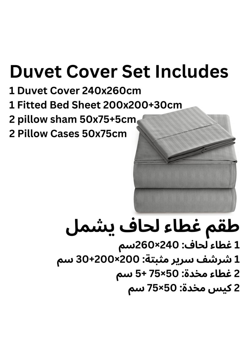 TW Premier Hotel Duvet Cover Stripe 240x260cm King Size 6 Pcs Set, 1 Duvet Cover 260x240cm (Without Filling), 1 Fitted Sheet 200x200+30cm, 2 Pillow Cases 50x75+5cm, 2 Pillow Cases 50x75cm