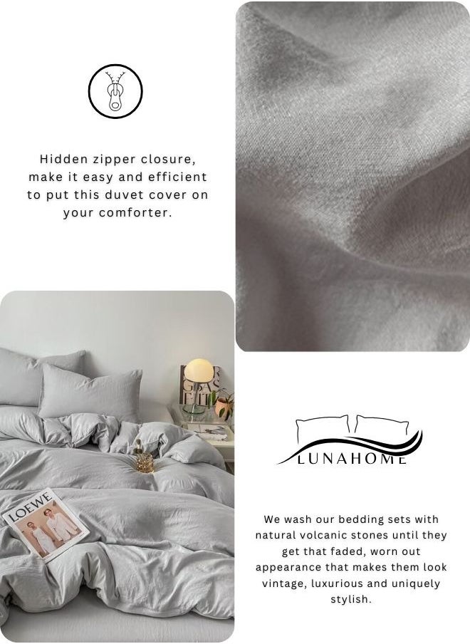 King Size 6 Piece Bedding Set Without Filling, Washable Cotton Light Grey Color.