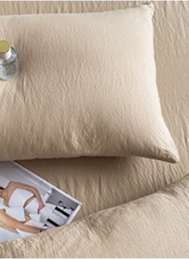 King Size 6 piece Bedding Set Without Filling, Washable Cotton Beige Color.