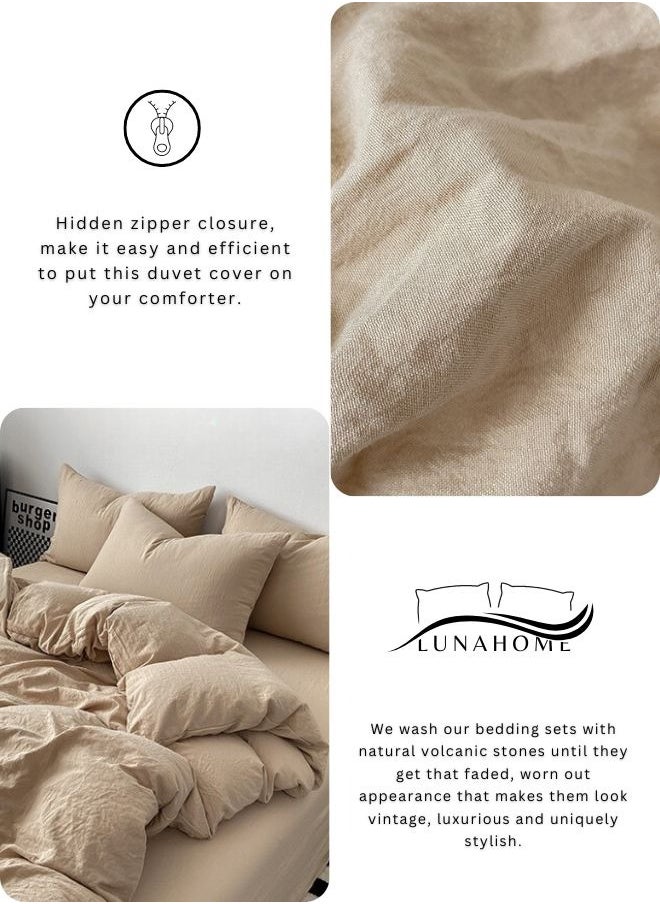 King Size 6 piece Bedding Set Without Filling, Washable Cotton Beige Color.