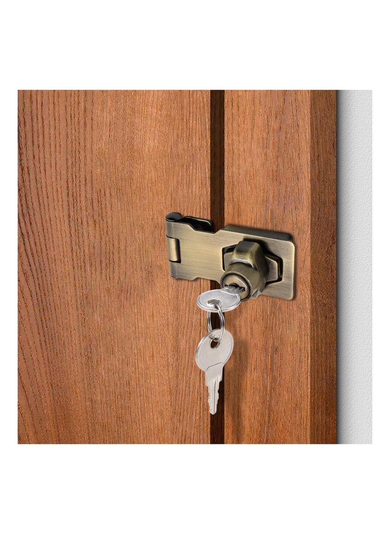 2 Packs 2.5 Inch Keyed Hasp Locks with Lock, Keyed Different Hasp Latch, Twist Knob Keyed Locking Hasp for Cabinet Small Door (Bronze)