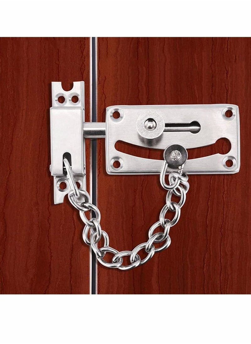 Slide Bolt Latch Gate Latches Safety Door Lock with Anti-Theft Chain and Spring Heavy Duty Stainless Steel Brushed Nickel Finish Slide Bolt Latch Gate Latches Safety Door Lock