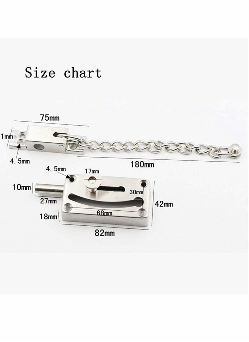 Slide Bolt Latch Gate Latches Safety Door Lock with Anti-Theft Chain and Spring Heavy Duty Stainless Steel Brushed Nickel Finish Slide Bolt Latch Gate Latches Safety Door Lock