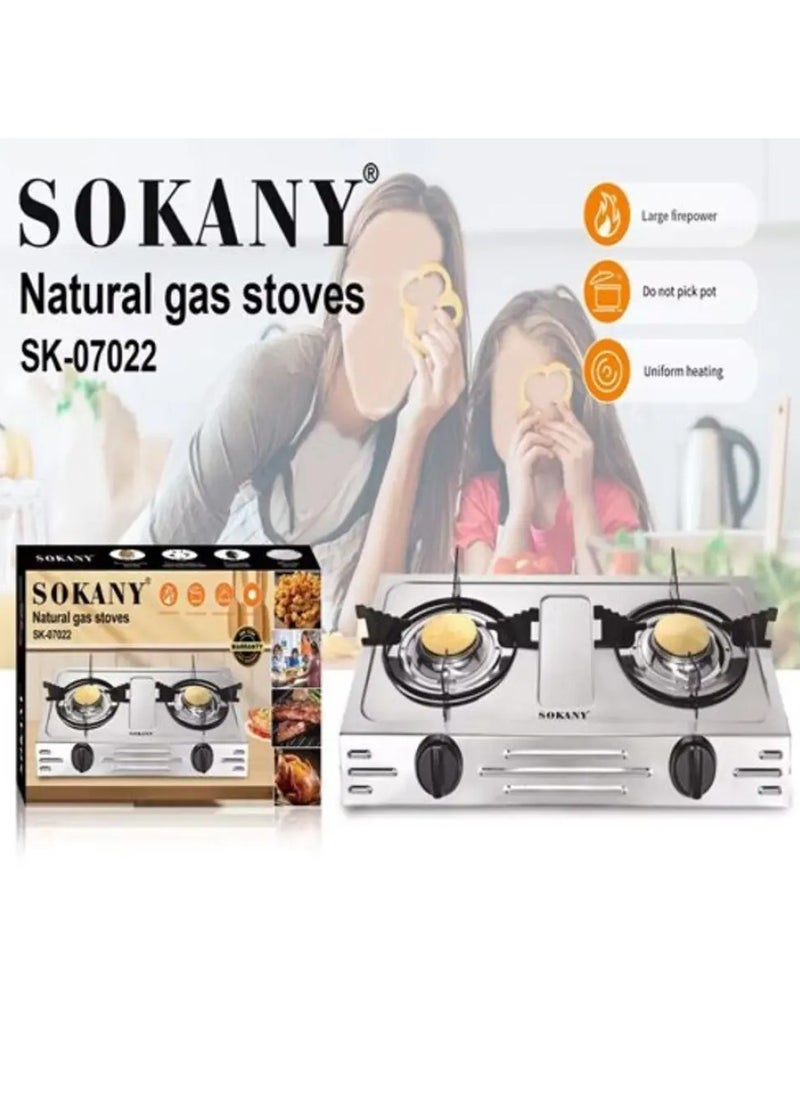 Sokany SK-07022 Stainless Steel Gas Stove 2 Burners Stainless Steel New Arrivals 2024