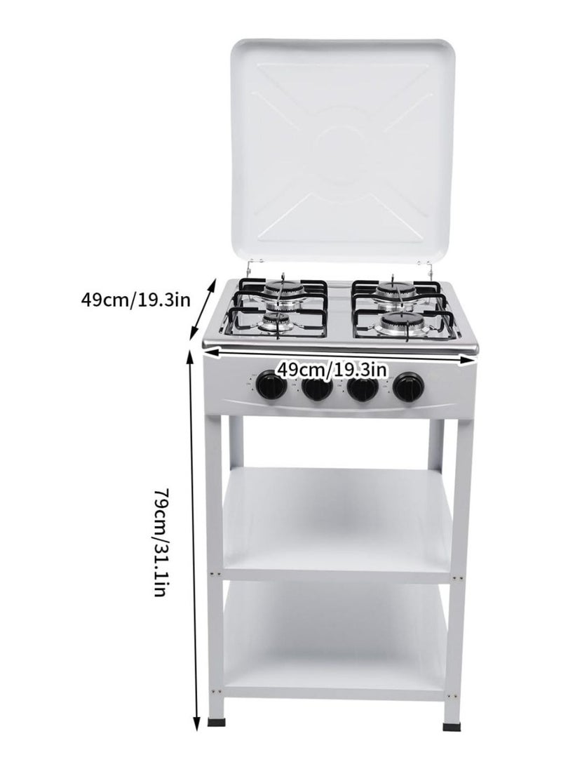 4 Burner Gas Stove with Wind Guard, Portable LNG/LPG Gas Stove with Removable Leg Stand and 2 Storage Shelves for RV, Apartment, Outdoor Cooking.