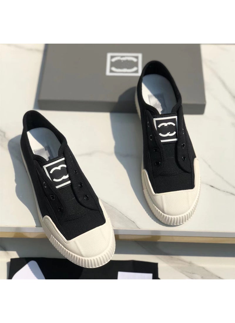 2024 Chic Thick-Soled Canvas Sneakers for Women Black