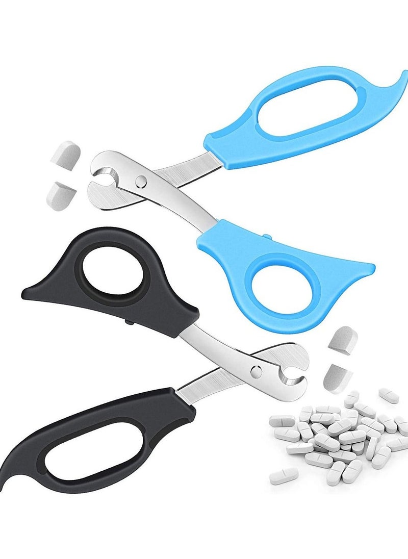 2 Pieces Splitter Scissors Cutter with Stainless Steel Blade and Ergonomic Handle Crusher Travel Medicine Box