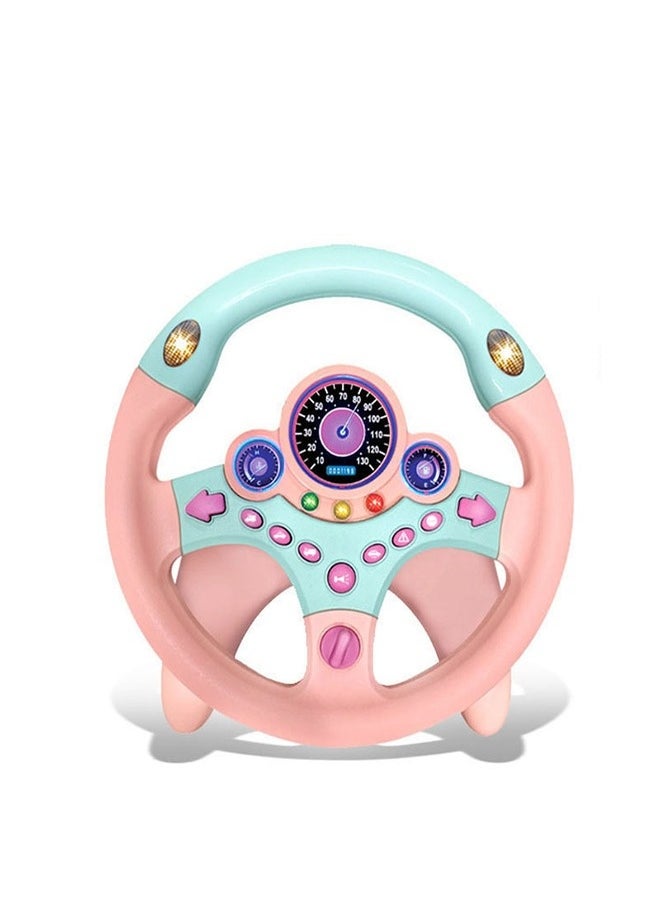 Musical Toys, Kids Steering Wheel for Backseat with Car Key Pretend Driving Simulated Driving Steering Wheel Toy with Light and Music Gifts, for Kids, Pink