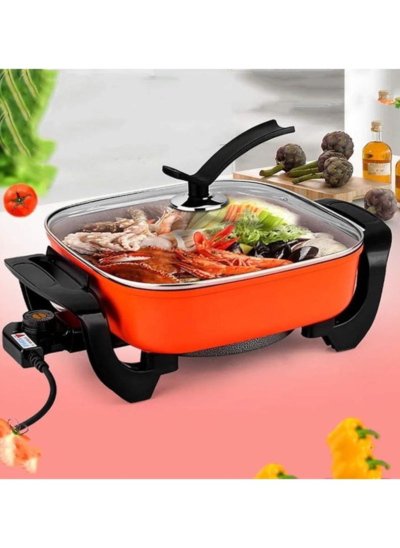 Integrated Electric Saucepan, Electric Grill, Multifunctional Electric Hob With Glass Lid, Adjustable Temperature Control, Cool Touch Handles & Non-Stick 220V Family Meals For Family/Friends, Parties