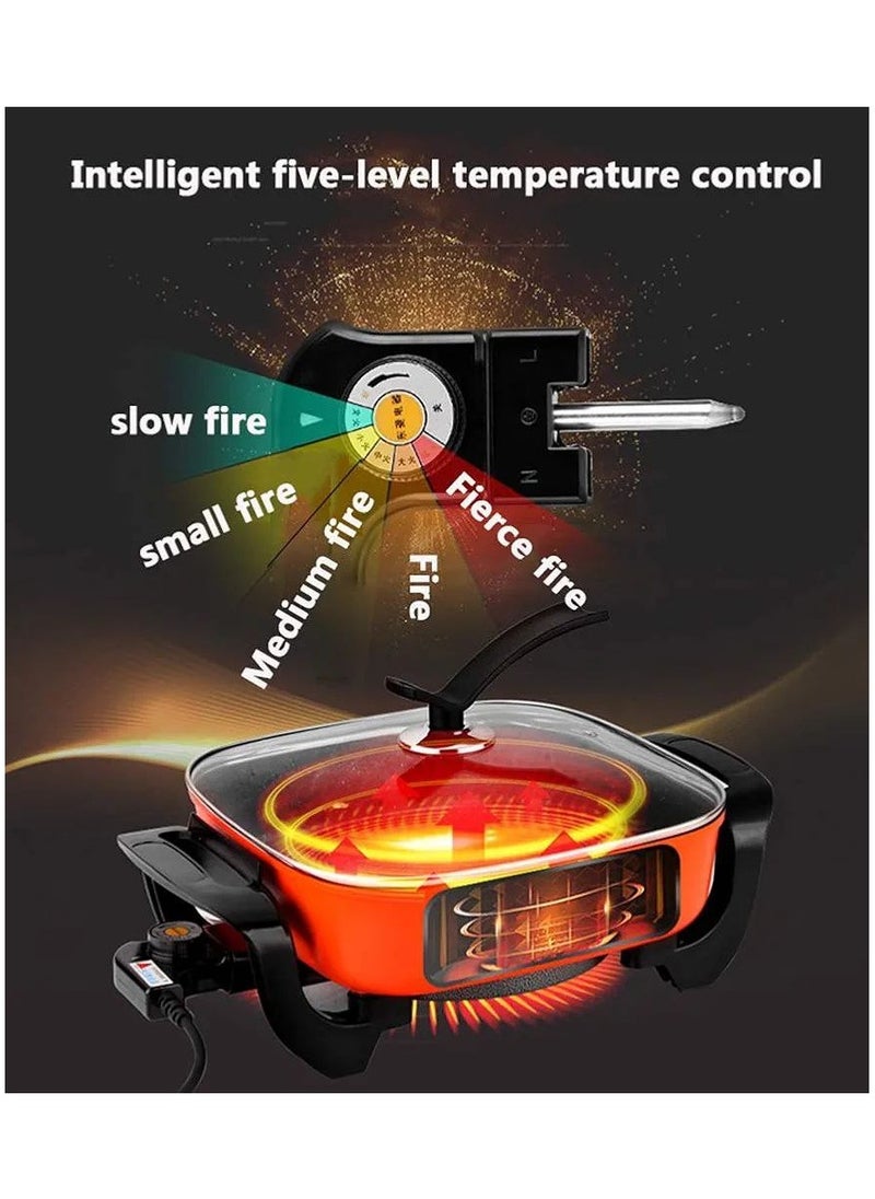 Integrated Electric Saucepan, Electric Grill, Multifunctional Electric Hob With Glass Lid, Adjustable Temperature Control, Cool Touch Handles & Non-Stick 220V Family Meals For Family/Friends, Parties