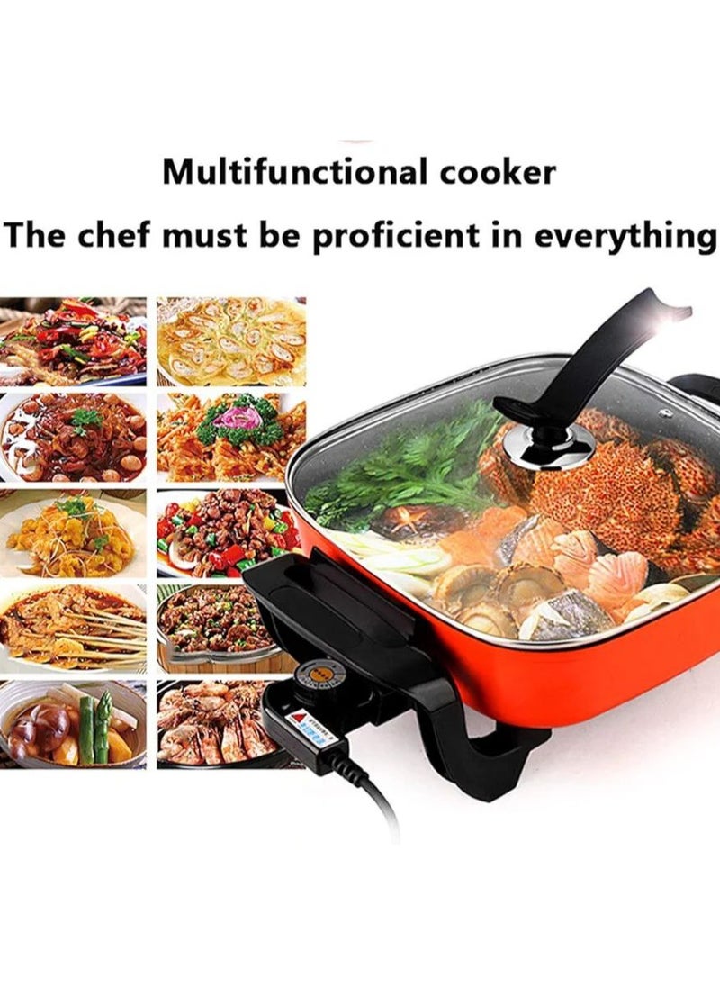 Integrated Electric Saucepan, Electric Grill, Multifunctional Electric Hob With Glass Lid, Adjustable Temperature Control, Cool Touch Handles & Non-Stick 220V Family Meals For Family/Friends, Parties