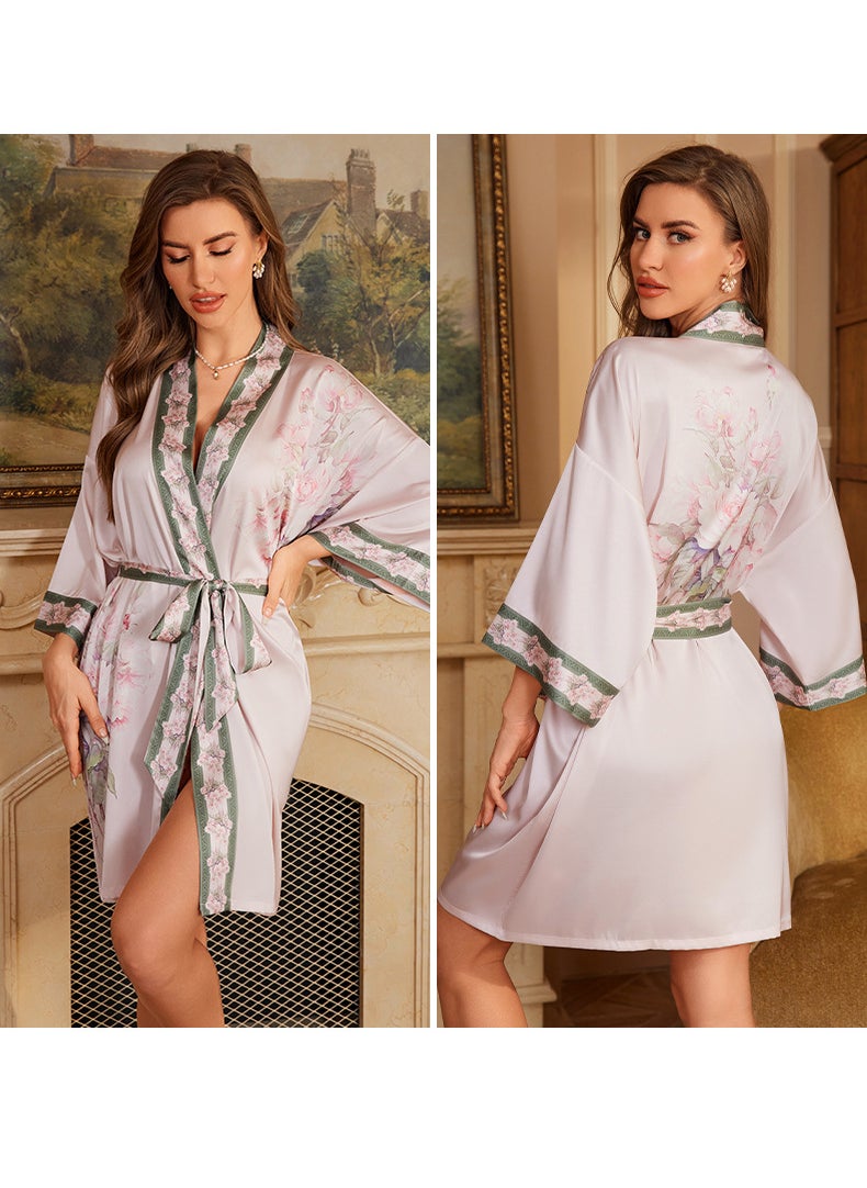 2024 Satin Sleepwear Robe Elegant Cool-Touch Summer WP3371 jade peach blossom
