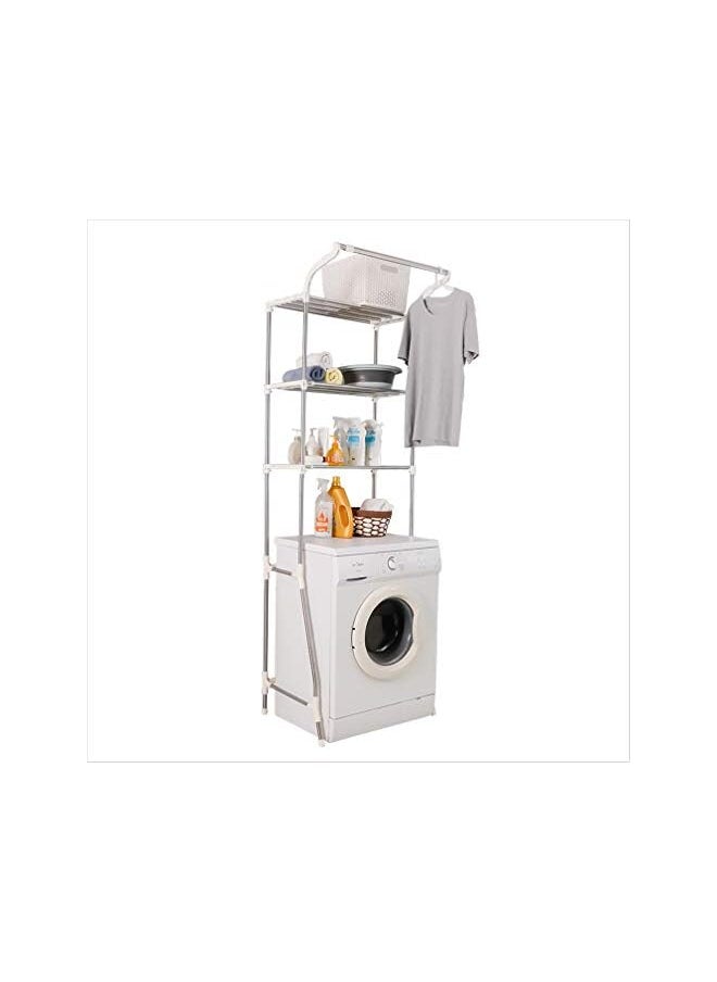 3-Tier Laundry Room Shelf Over the Toilet/Washing Machine Storage Rack Bathroom Organizer Adjustable Space Saver Shelving Units with Clothes Hanging Rod (Ivory, Bottom Reinforcement)