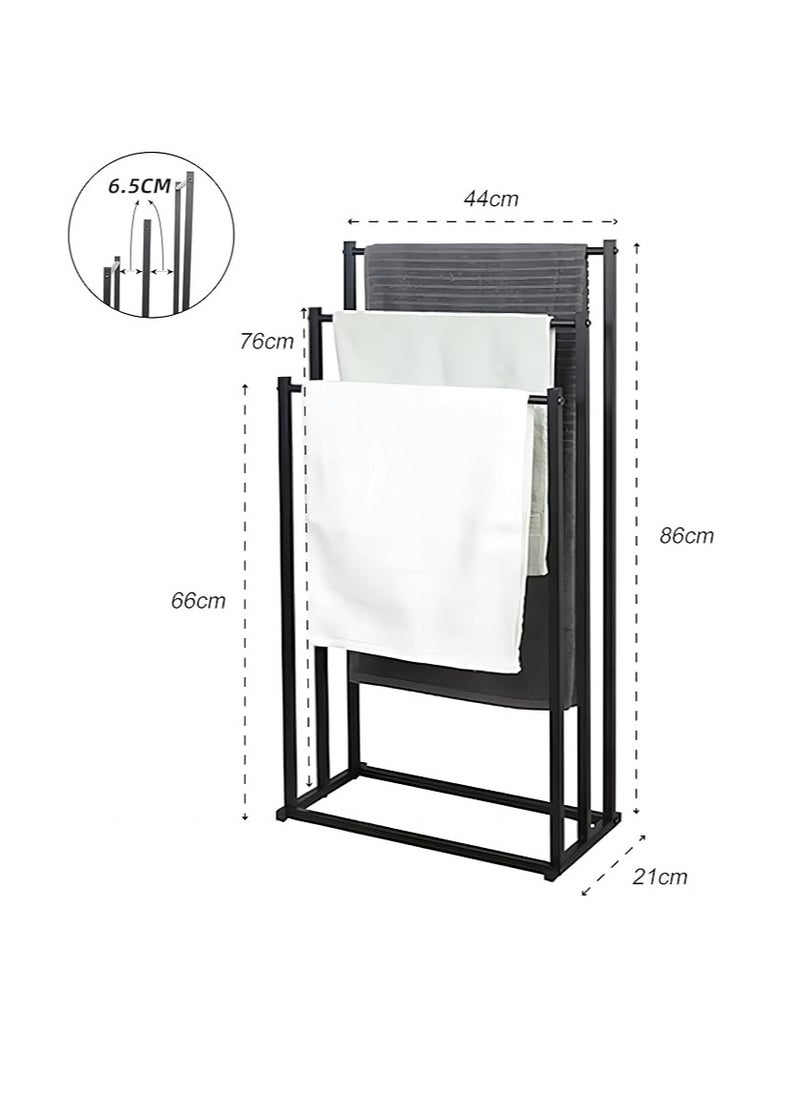 3 Tier Freestanding Towel Rack Multifunctional Drying Stand with 3 Bars Metal Towel Holder