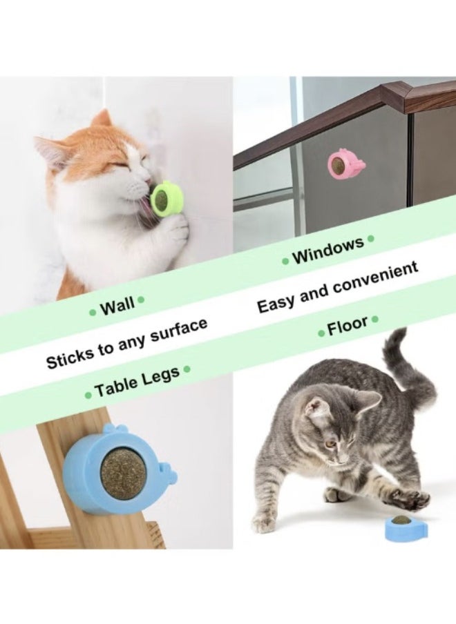 3 PCS Wall Catnip Balls, Natural Catnip Ball Edible Licking Ball Catnip Wall Roller, Teeth Cleaning Cat Bite Toy, Rotating Licking Toy Cat Energy Ball Toy (Blue, Green, Pink)