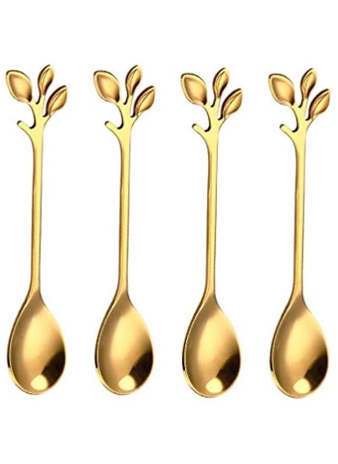 20 Pack Stainless Steel Leaf Coffee Spoon Tableware Dessert Spoons, Stirring, Mixing, Sugar, Stir, Ice Cream, Cake, Teaspoon 4.7 inch Gold