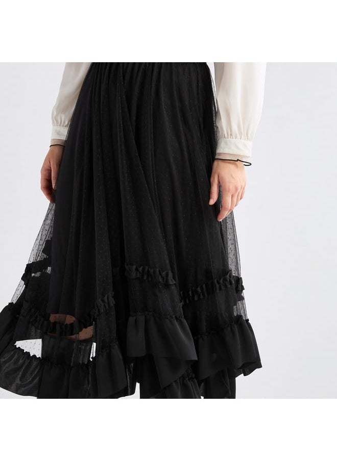Textured Asymmetric Skirt with Ruffle Detail