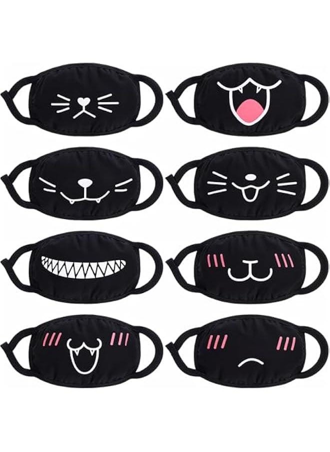 8PCS Cute Cat Face Mask, Kawaii Cotton Mouth Masks Reusable Washable Face Mask Anti-Dust Anime Masks for Women Men